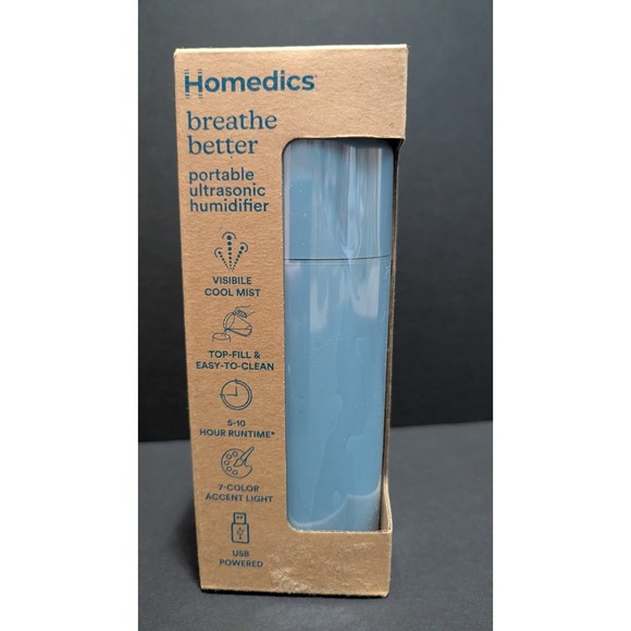 HoMedics Breathe‎ Better Portable Ultrasonic Humidifier (SKY BLUE) NEW USB Power - Picture 1 of 3